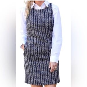 J.Crew tweed sheath style dress, navy/black/light blue/tan colors, size 6